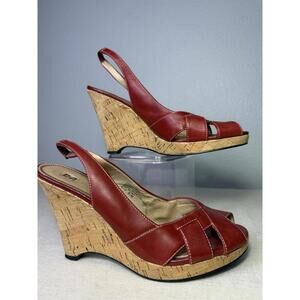 BP Women's RIO Wedge Slingback Sandal Red US 8.5M Cork Leather Comfortable!